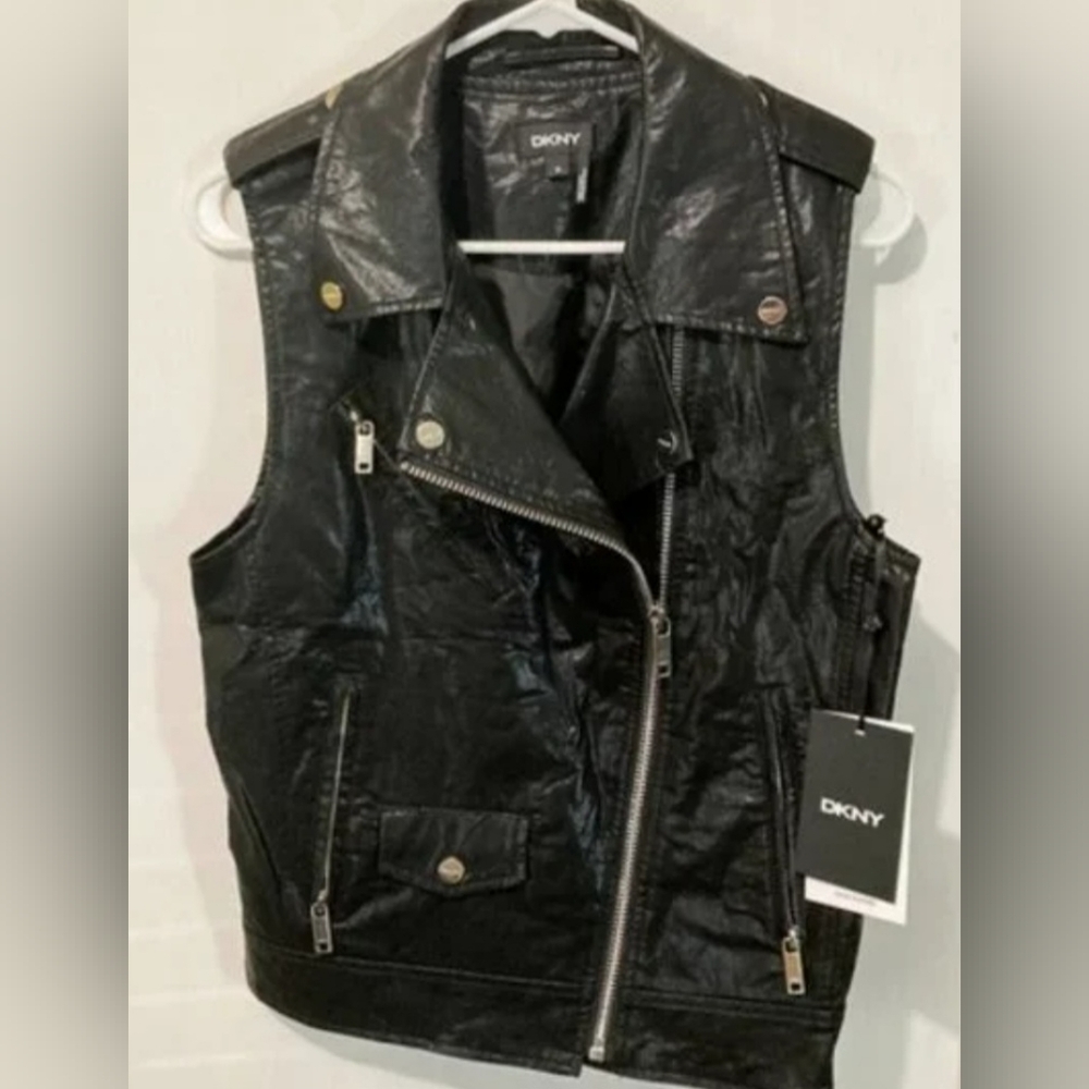 DKNY - women's  diagonal zipper shoulder strap motorcycle moto vest size Medium